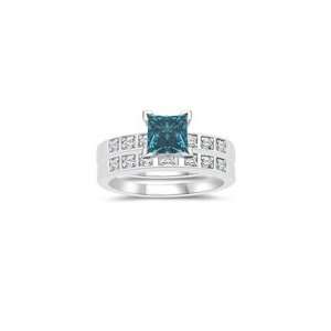  1.23 Cts Blue & White Diamond Matching Ring Set in 14K 