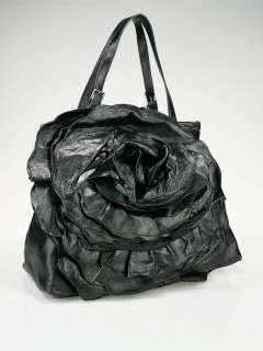 Valentino Black Leather Petale Rose XL Frame Top Tote Bag  