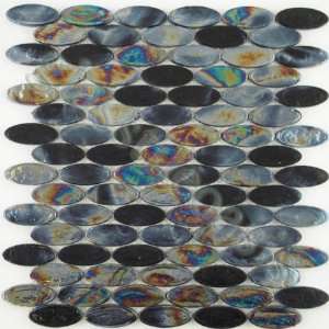   Black Ovals Glossy & Iridescent Glass Tile   13344