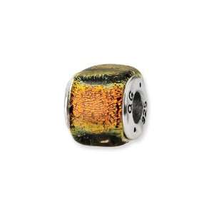  Orange Dichroic Glass, Square Charm for Pandora and most 