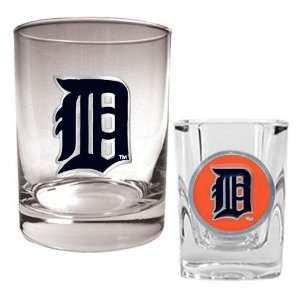Detroit Tigers Rocks Glass & Shot Glass Set   Primary Logo  