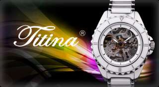 TITINA White Ceramic Auto Mechanical Men Watch+Gift Box  
