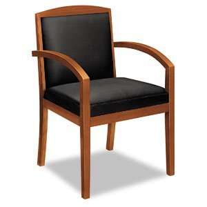  basyx Wood Guest Chair Black Leather and Cherry