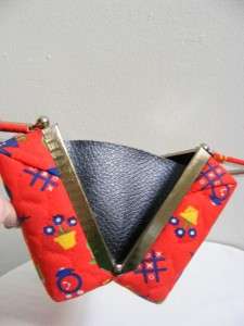   50s 60s Childs Small Quilted Cotton Box Purse Handbag Preschool Print