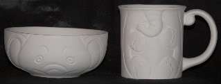 description ready to paint bisque elephant cup and bowl set cup is 3 1