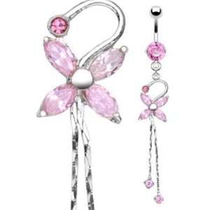   Unique Flower Long Dangle Belly button Navel Ring 14 gauge Jewelry