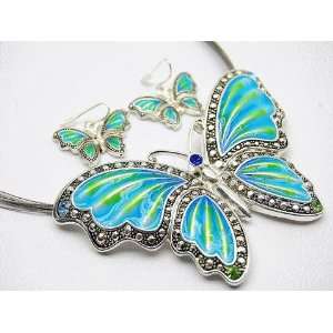  Blue Large Butterfly Necklace Set 