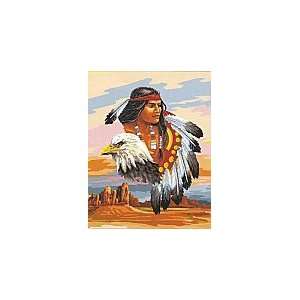   NATIVE AMERICAN CHIEF &EAGLE NEEDLEPOINT CANVAS Arts, Crafts & Sewing