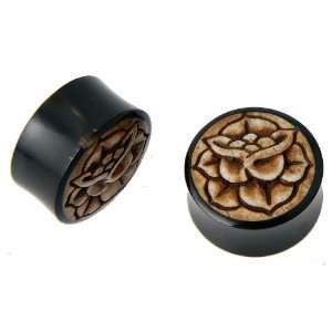  1 Horn with Flower Bone Inlay   25mm   Pair Jewelry