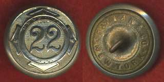 This coat size uniform button was worn by the New York 22nd Regiment 