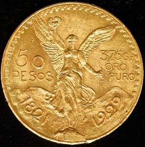 Rare Date 1929 50 Peso Mexico Gold Bullion Coin  