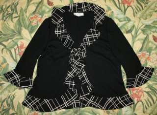 Womens ST JOHN Black White RUFFLED Knit Sweater Jacket 14  