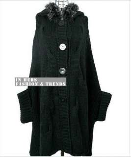 CS3001 New Womens Fur Collar Loose Sleeve Sweater Coat  