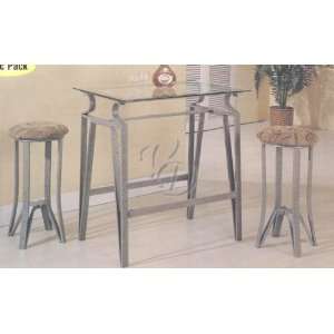   Stone Finish Wrought Iron Bar Table & 2 Stools Set: Home & Kitchen