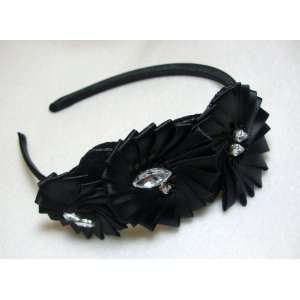  Couture Black Satin Headband with Rhinestones Beauty