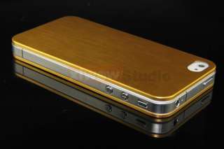   Slim GOLD Brushed Aluminium Skin Case Cover Fr iphone 4 4S Front /Back