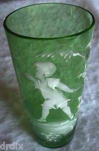 MARY GREGORY FLIP GLASS young male figure SOUR APPLE GREEN  