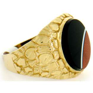 10k Solid Yellow Gold Nugget Onyx Gold Stone Mens Ring  Jewelry 