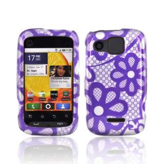 Purple Flowers Lace Hard Plastic Snap On Case Cover For Motorola 