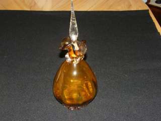 Vintage Amber Colored Glass Decanter long stopper  
