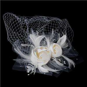 Birdcage Veil Bridal Hair Clip with Austrian Crystals / Tulips Ivory 