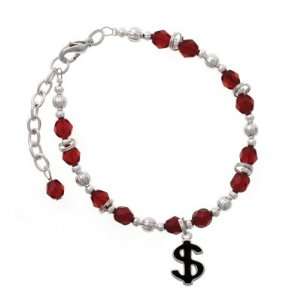 Black Dollar Sign Maroon Czech Glass Beaded Charm Bracelet [Jewelry]