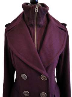 NEW Miss Sixty Wool Double Breasted Coat Purple Buttons and Zip Size 
