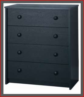   Chest of Four Drawers BLK Bedroom Dresser With Wood Handles  
