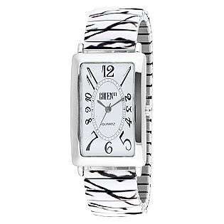 Ladies Dress Watch w/Stone/ST Case, White Dial and Zebra Expansion 