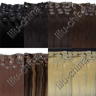 20inch 10pcs Clip on Straight Human Hair Extensions in 7 Colors ,90g 