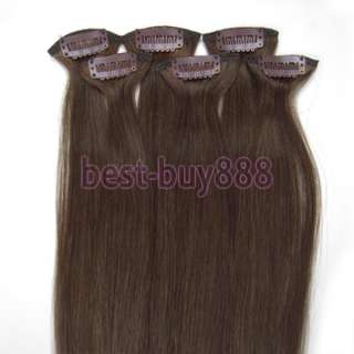 20REMY 6Pcs Clip on Straight Human Hair Extensions 04 For Womens iN 