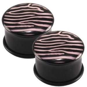  Pink Zebra Design Ear Gauges   00G   Sold As A Pair 