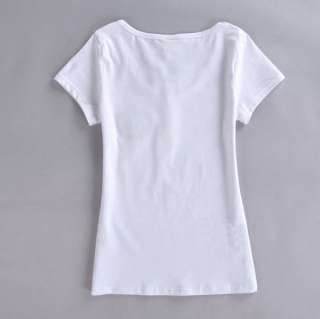 2012 Casual Lady V neck Short Sleeve T shirt Top XS S M L XL Black 