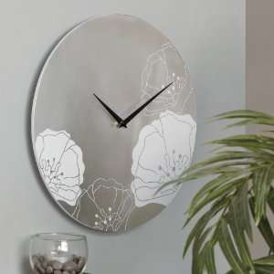  Round Clock with Floral Motif in Brushed Aluminum Finish 