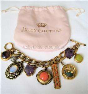 Juicy Couture Oversized Chunky Jewel Stone Charm Locket Bracelet 