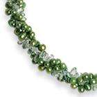   Sterling Silver Green Freshwater Cultured Pearl & Crystal Necklace