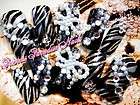 japanese 3d Kawaii cutie punk rock Zebra crystal bow pearl false art 