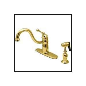   Deck Mount Kitchen Faucet with Plastic Sprayer Polished Brass: Home