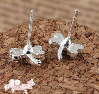   Plated Mix Color Full Rhinestone Little Dragonfly Earrings  