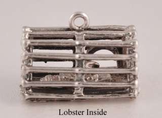 Cute Sterling Silver Lobster Trap Charm with 1 Inside  