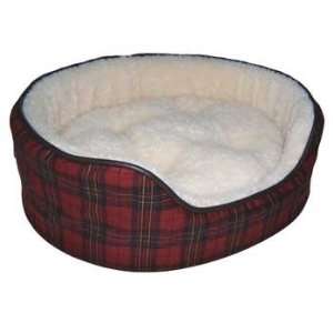    Furhaven Sherpa Posh Plaid Oval Pet Bed Red   Medium