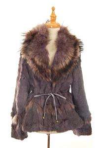   AUTH WPKDS Raccoon Large Lapel Rabbit Fur Jacket w Tie Purple M  