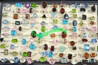 wholesale lots 50pcs Multi colored CZ Silver rings gift  