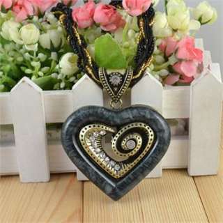   Multi Chain Resin Bead Heart Pendant Crystal Necklace 16 N009  