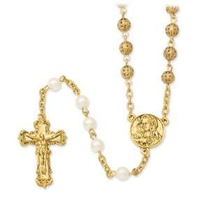  Gold tone. Simulated Pearl Star of Bethlehem Rosary 
