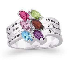  Sterling Silver Family Marquise Birthstone Name Solitaire Ring