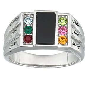   Sterling Silver & Genuine Onyx Family Birthstone Name Ring: Jewelry