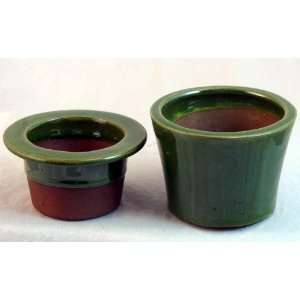  Self Watering Glazed Ceramic Pot  Green  3 3/4 x 2 1/2 