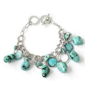    Silvertone Turquoise Stone Toggle Bracelet Fashion Jewelry Jewelry