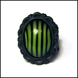   Stripes Cameo Victorian Gothic Black Filigree RING resin Glass  